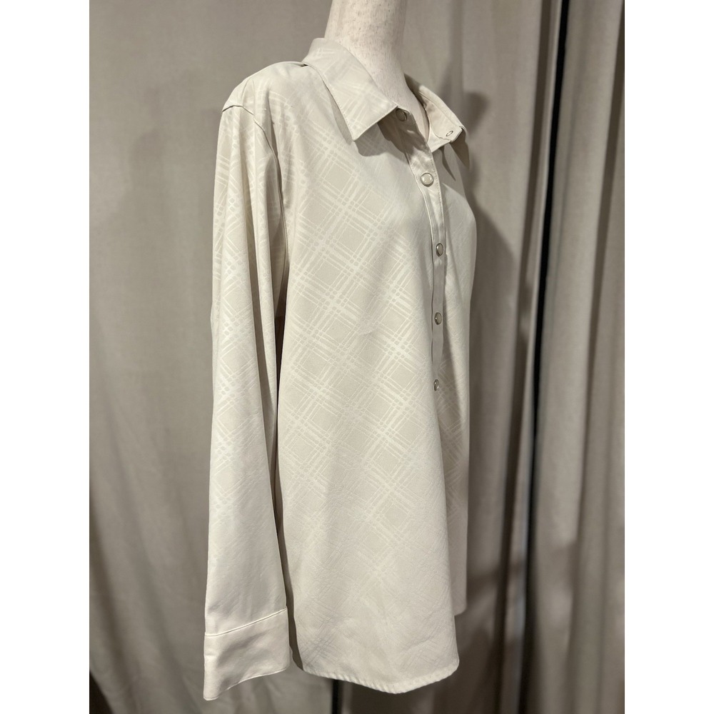 Denim And Co. Women's Pearl Snap Shirt Xl Cream Color - Picture 4 of 6